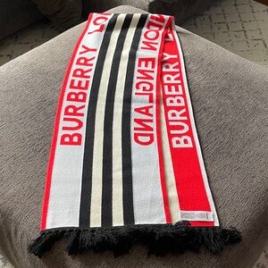 Burberry Red and Black Striped Scarf
